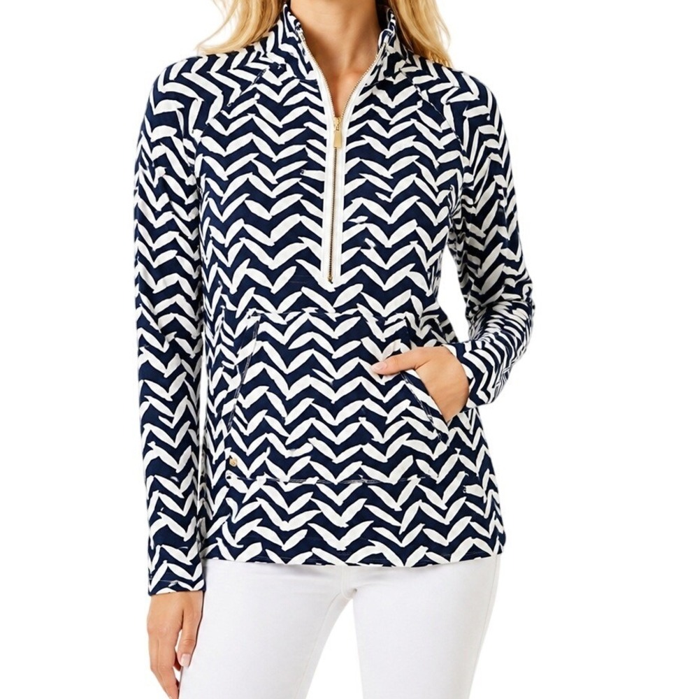 Lilly Pulitzer Navy Blue White Skipper Popover Half Zip Pullover Women's Medium‎
